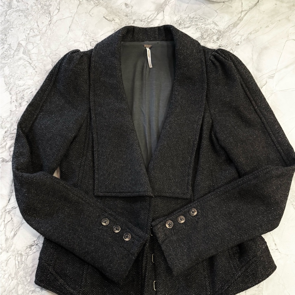Free People Dark Gray Blazer with Buttoned Cuffs
